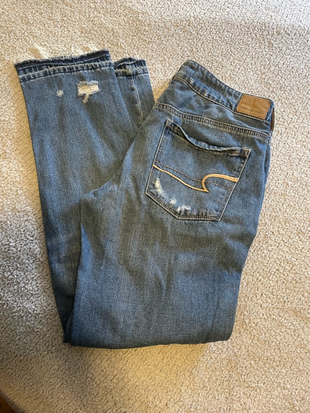 American Eagle Blue Distressed Jeans - Classic Straight Fit